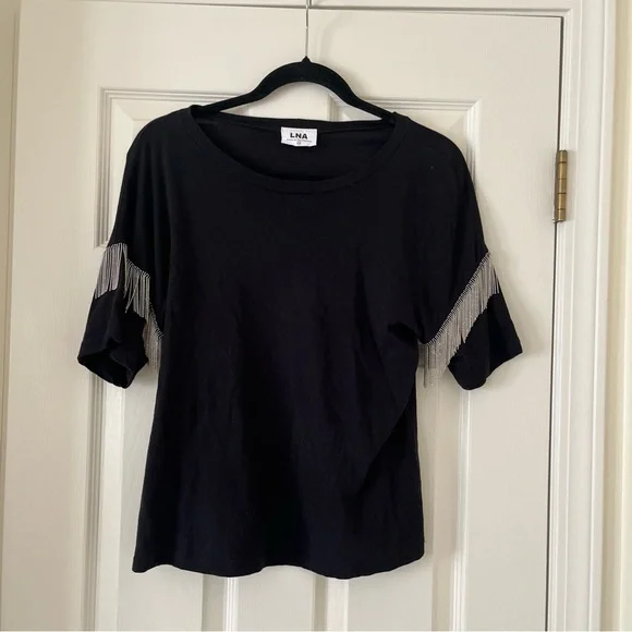 LNA Shimmy Chain-Fringed Black T-Shirt, Size XS, Made in USA - Picture 5 of 11